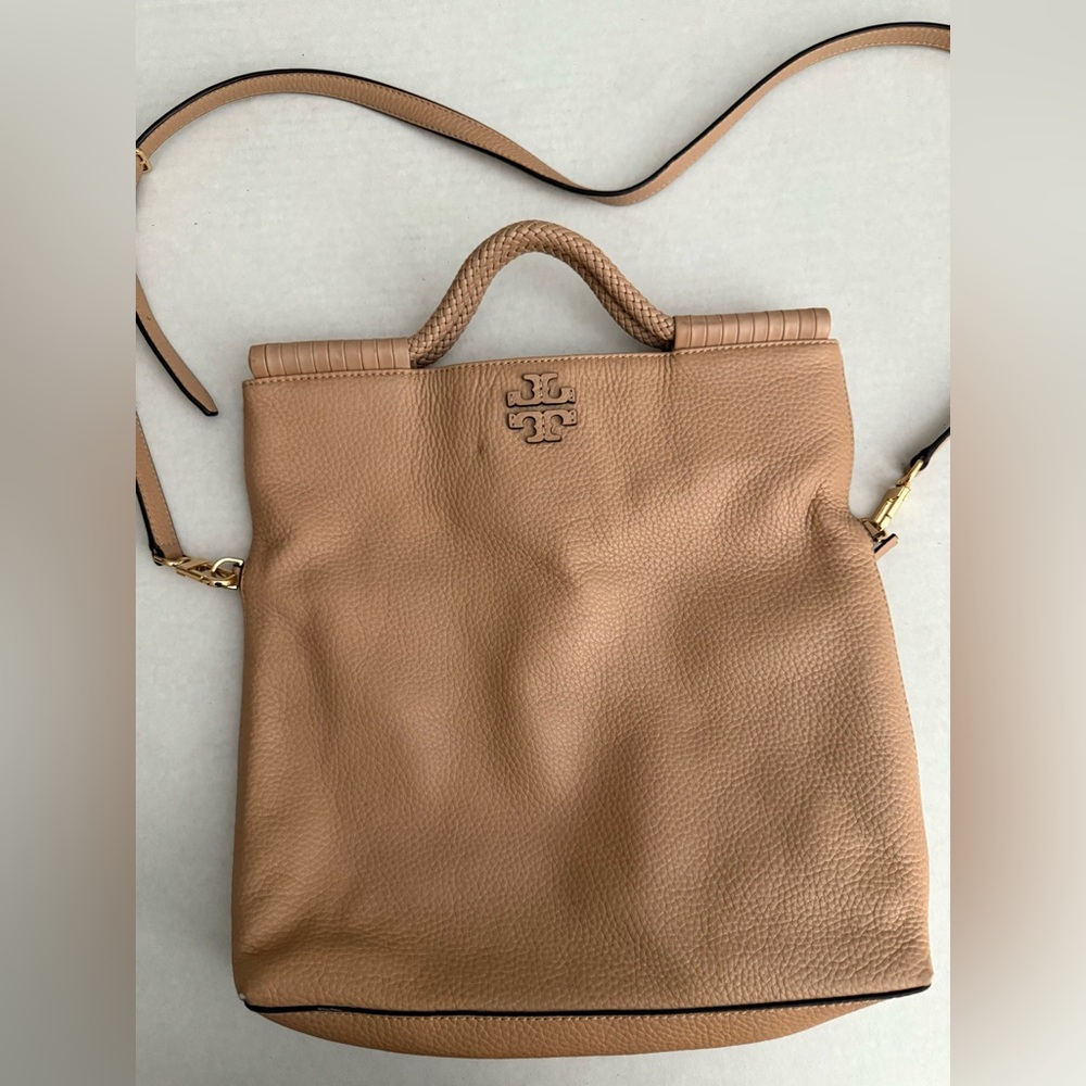 Tory Burch Tan Pebbled Leather Crossbody Tote